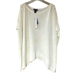 NWT White House Black Market White Cotton Sequin Button Shoulder Poncho Sz XL